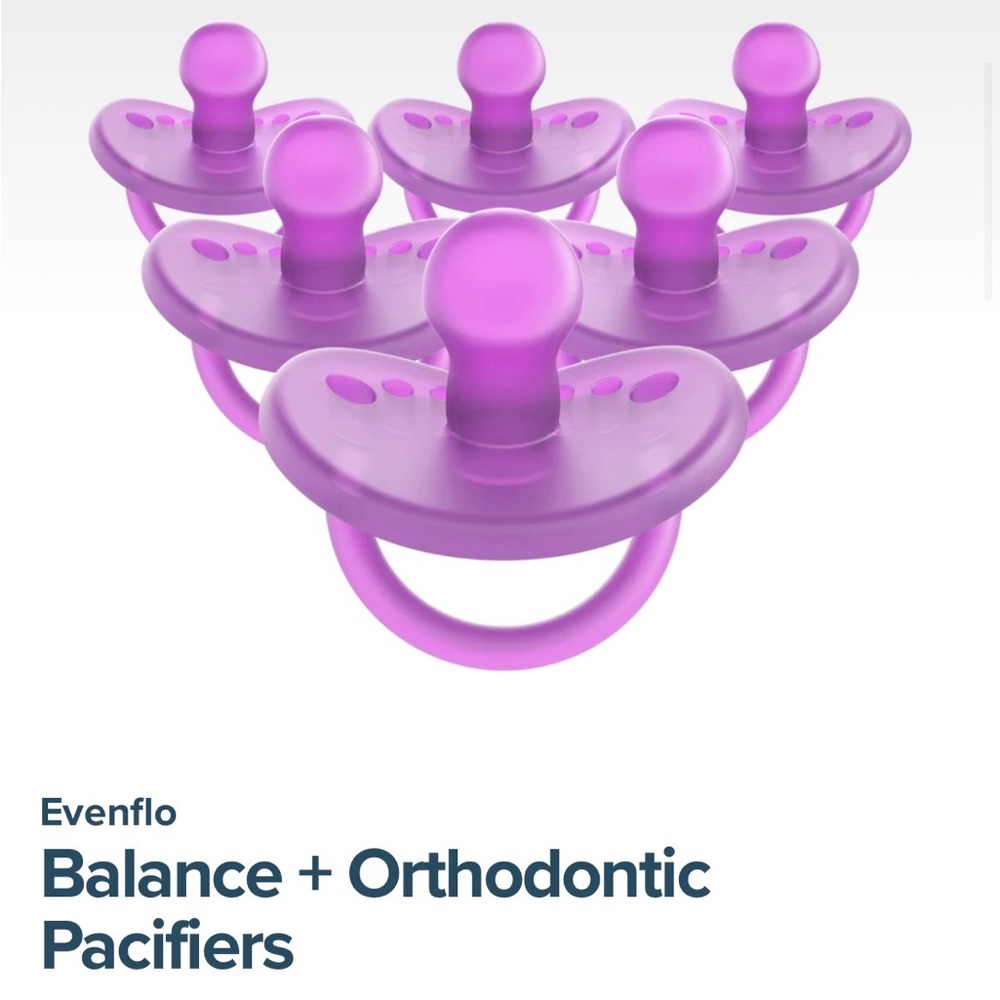 Evenflo Balance + Orthodontic Pacifiers , 6- Purple Pacifiers in a Box New
